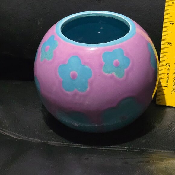 Vintage Purple & Blue Floral Ceramic Round Vase - Picture 7 of 11